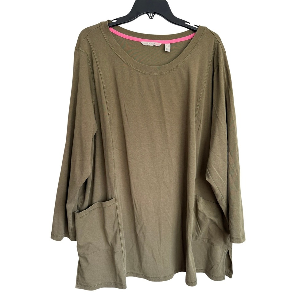 Isaac Mizrahi Live Olive Green Long Sleeve Pockets Tunic Top 3X Cotton Modal